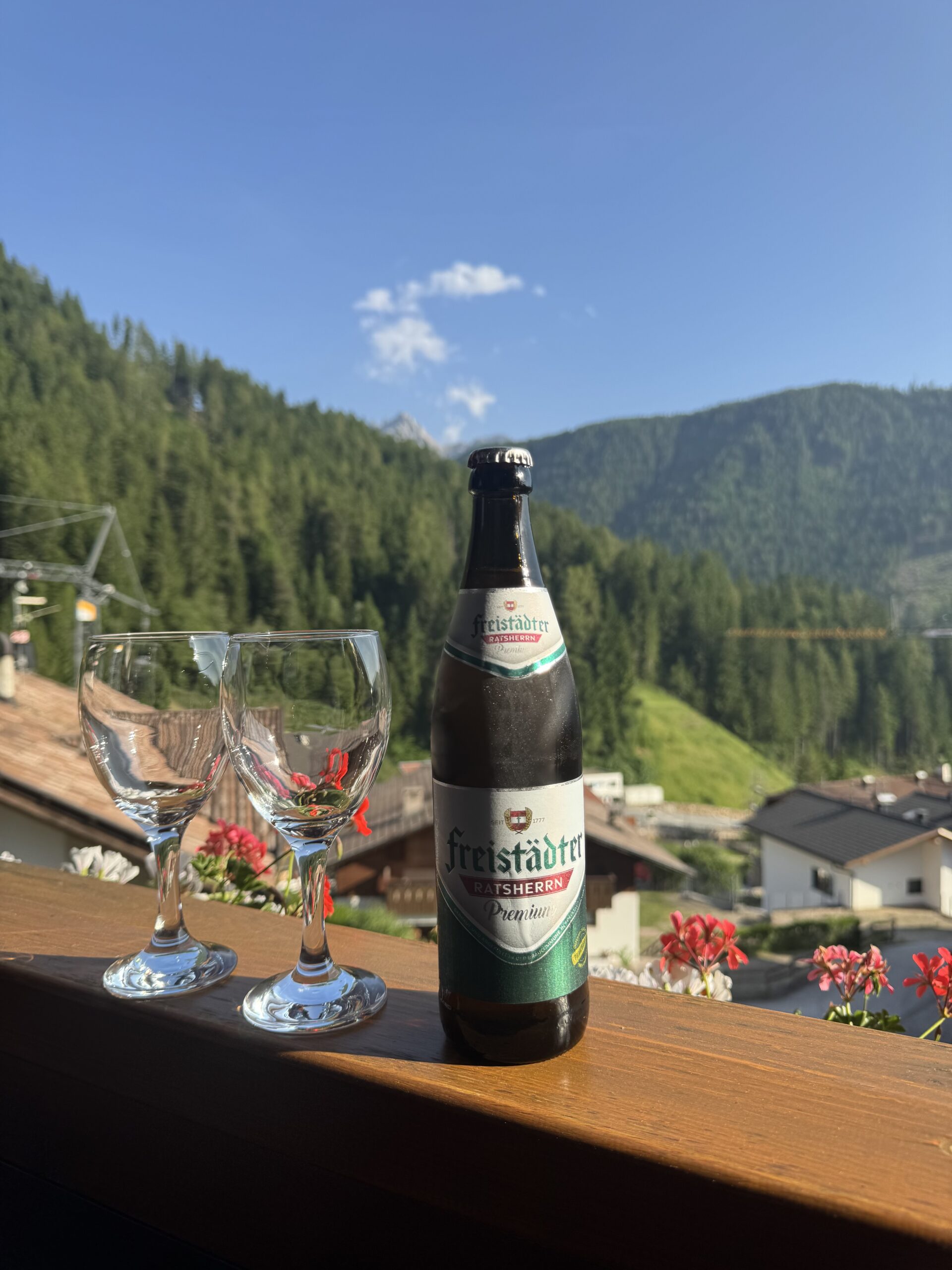 山を眺めながらビールを一杯